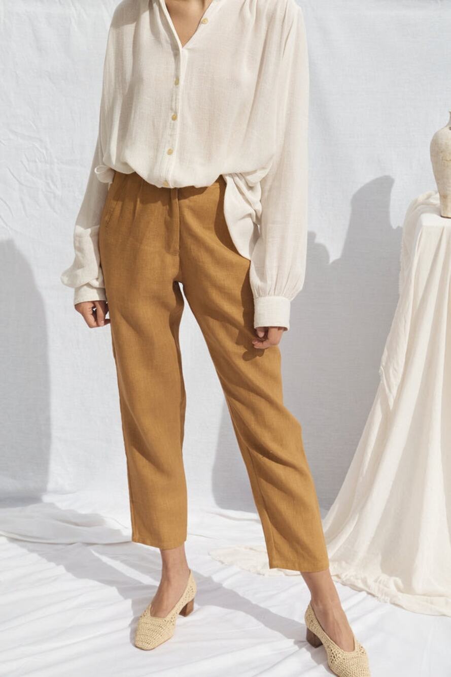 ALL THAT REMAINS Isabel Pant US 2 Linen Tapered High Waist limited edition brown